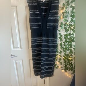 Eva Mendes for New York & Company Black and White Patterned Midi Dress